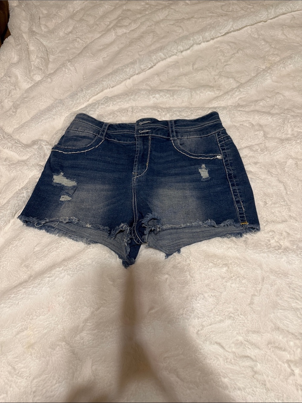Vintage Dark Blue Distressed Denim Shorts